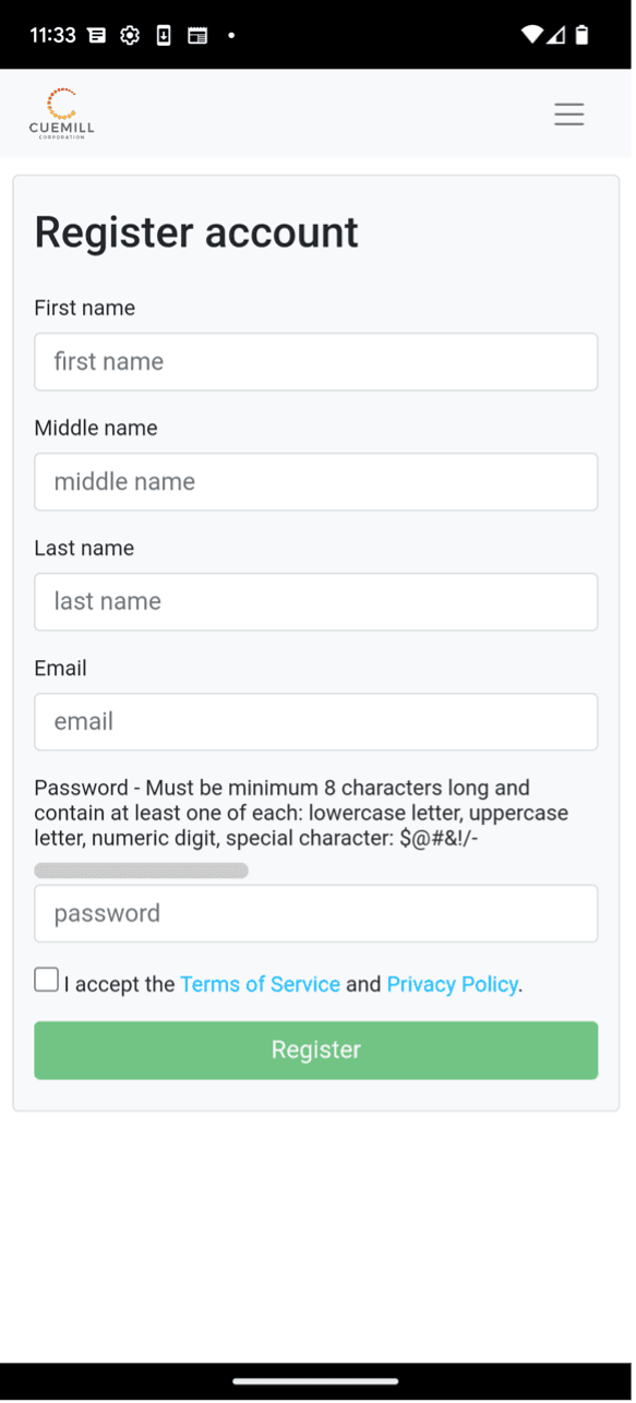 Cuemill UI Screen 3 - Before